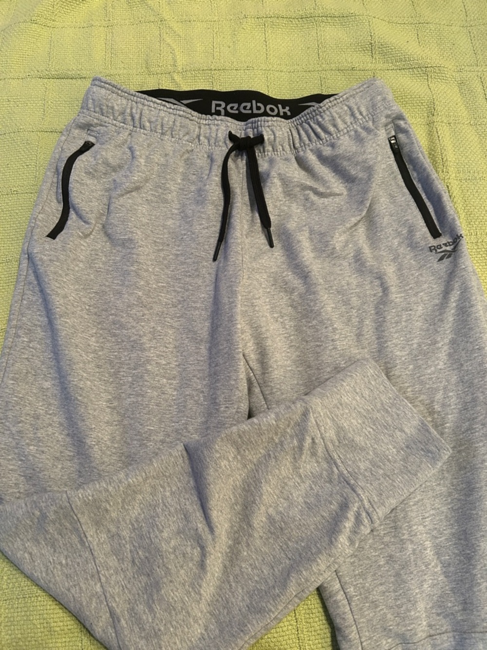 Reebok Men’s Light Gray Jogger Sweatpants with Black Accents
